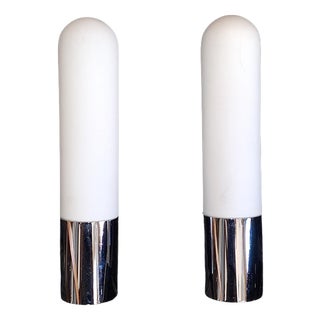 Vintage Wall Lamps with Chrome-Plated Metal Bracket and White Opal Glass Shade from Glashütte Limburg, 1980s, Set of 2 For Sale