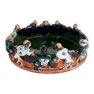Early 20th Century Japanese Sumida Gawa Pottery Glazed Bowl "Ten Men Looking Into a Pond" For Sale