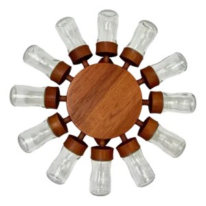 Teak Spice Wheel with Glass Jars from Digsmed, Denmark, 1960s, 1964, Set of 13