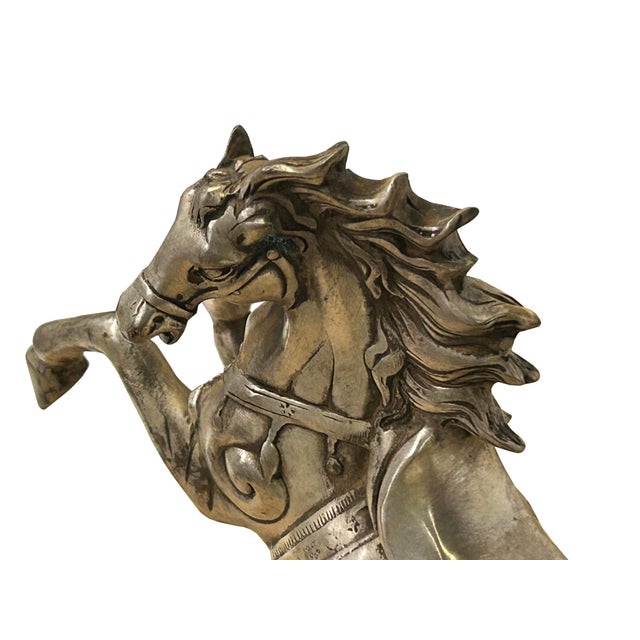 Silver Chinese Silver Pewter Color Mid Rearing Horse Metal Figure For Sale - Image 8 of 12