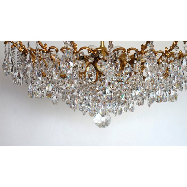 1950s Antique Palwa Brass Lead Crystal Chandelier from Palwa, 1950s For Sale - Image 5 of 17