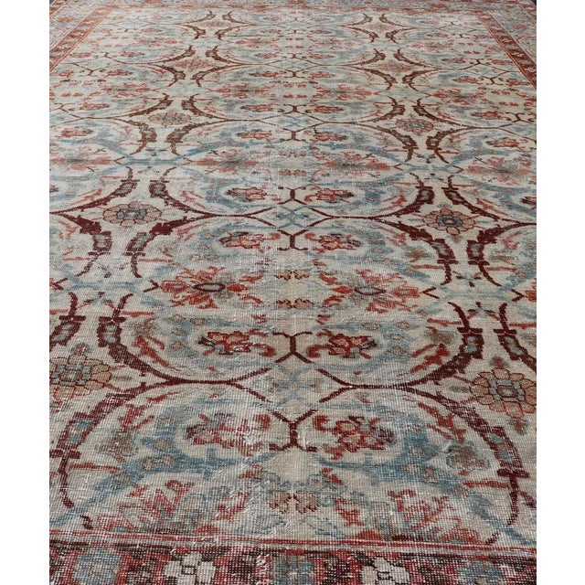 Antique Persian Tabriz Floral Circular Design in Ivory, Lt. Blue, Red, Brown 7'3 X 11'3 For Sale - Image 14 of 18