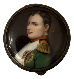 Magnificent 19th Century French Dore Bronze Vanity Trinket Box - Hand Painted Portrait Miniature of Napoleon Bonaparte