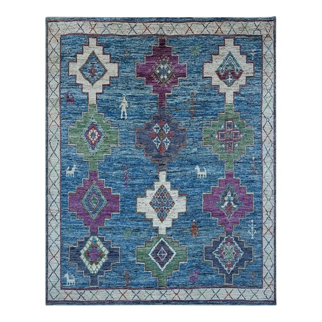 Blue Moroccan Style Tribal Rug 8x9 For Sale