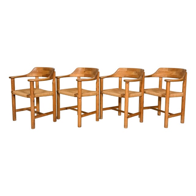 Dining Chairs in Pine and Paper Cord by Rainer Daumiller and Poultries Pedersen for Grammrode, 1970s, Denmark, Set of 4 For Sale