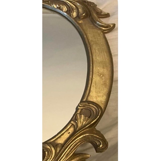 1950s 1950 Hollywood Regency Style Plaster Gold Tone Wall Mirror For Sale - Image 5 of 5