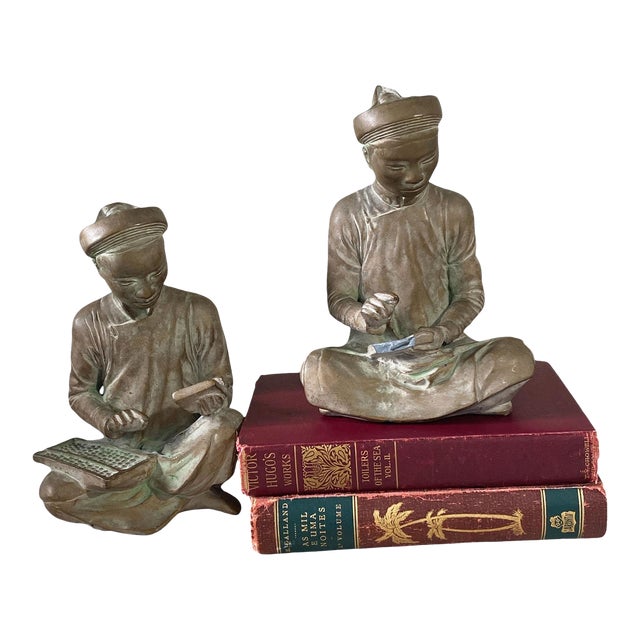 Chinoiserie Ceramic Set of Two Figures Book End 8.25" H For Sale