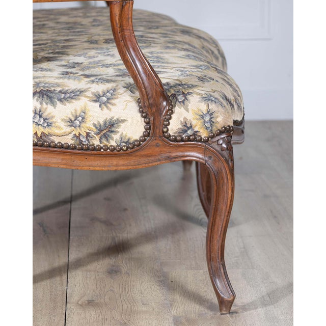 18th Century Louis XV Period Walnut Sofa with Floral Carvings and Tapestry Uphol For Sale - Image 9 of 11