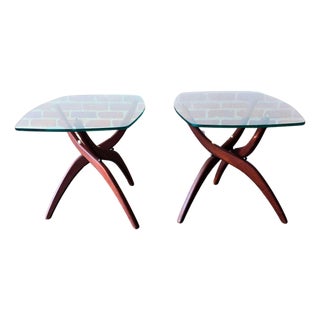 Pair Forest Wilson Walnut & Glass End Side Tables MCM Vintage For Sale