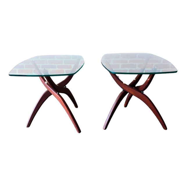 Pair Forest Wilson Walnut & Glass End Side Tables MCM Vintage For Sale
