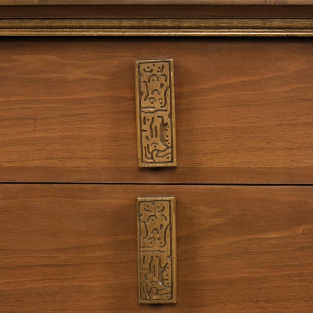 1960s Bassett Aztec Nightstand in Mayan Walnut Finish For Sale - Image 5 of 14