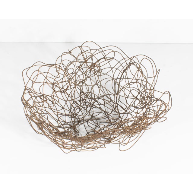 Handwoven Metal Wire Basket For Sale - Image 4 of 6