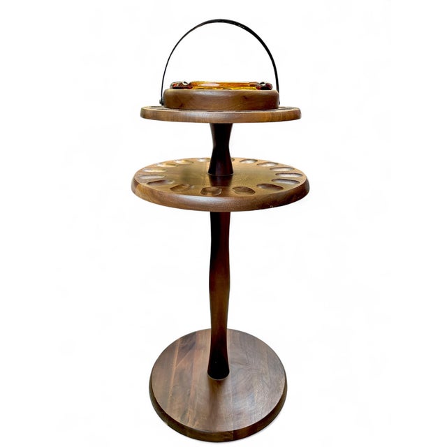 Mid-Century Modern 1960s Decatur Industries Free Standing Walnut Pipe Stand With Glass Ashtray For Sale - Image 3 of 6