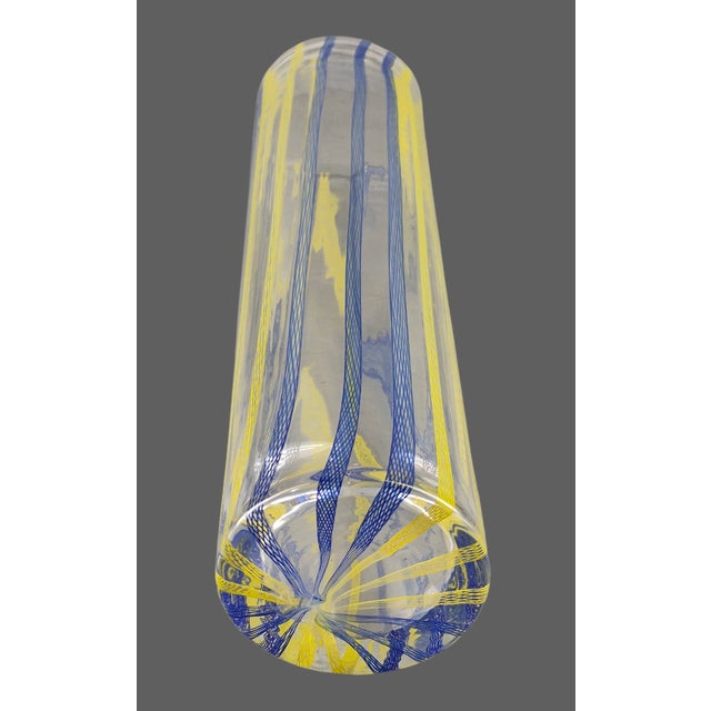 Glass Vintage Attributed Murano Art Glass Striped Ribbon Motif Cylindrical Tube Vase For Sale - Image 7 of 8