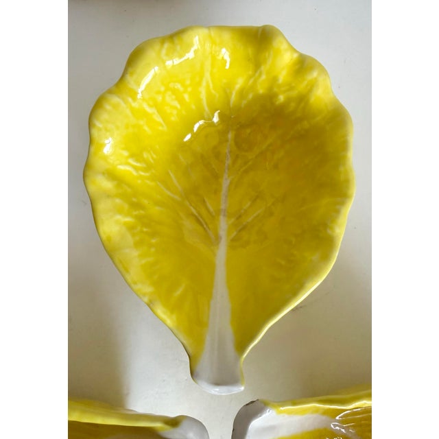 Rustic European 1960s Secla Portuguese Yellow Majolica Cabbage Leaf Bowls – Set of 3 For Sale - Image 3 of 11