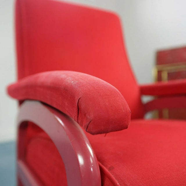 Red Fabric and Wood Reclining Lounge Chair, 1970s For Sale - Image 6 of 11
