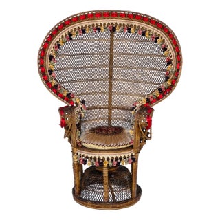 Spectacular 1950 Peacock Rattan Bamboo Armchair in Mackenzie Zie Childs Style For Sale