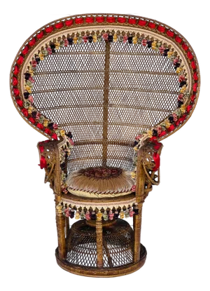Spectacular 1950 Peacock Rattan Bamboo Armchair in Mackenzie Zie Childs Style