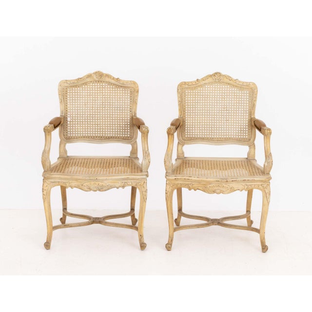 Set of Four Louis XV Style Cane-Paneled Arm Chairs For Sale In New York - Image 6 of 14