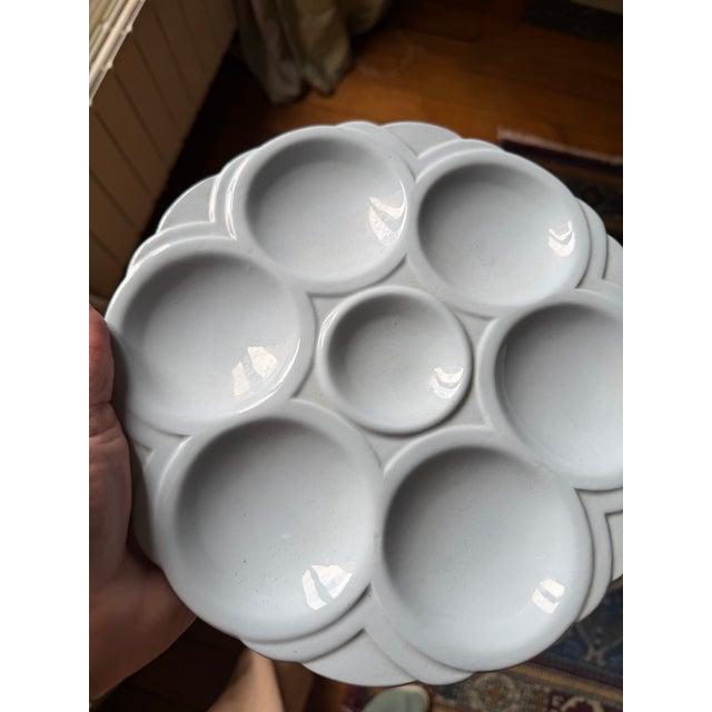 Art Deco 1910s French Art Deco Sareggemines Oyster Plate in Pale Blue, 6 Available For Sale - Image 3 of 8
