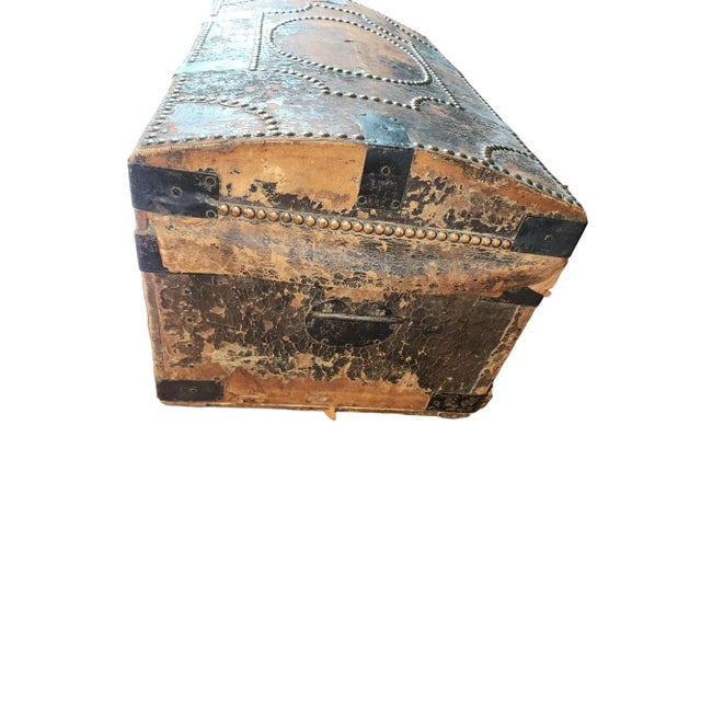 Gothic Late 1700s - Early 1800s Leather and Brass Studded Dome Top Steamer Trunk For Sale - Image 3 of 8