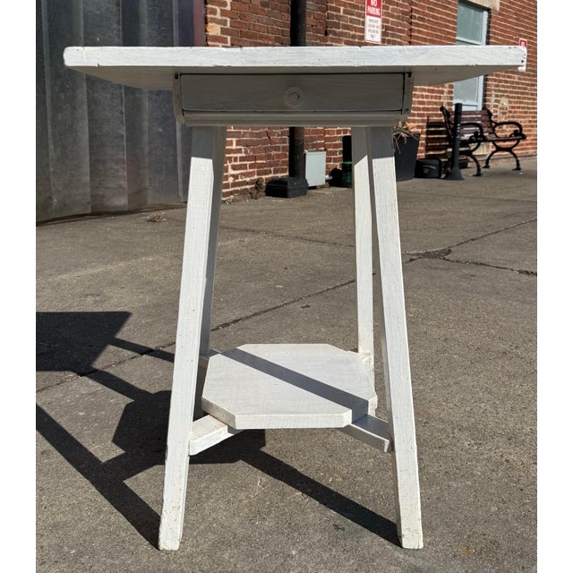 Vintage White Handpainted Mahogany Farmhouse Shabby Chic Two-Tier Side Table With Drawer For Sale - Image 11 of 12