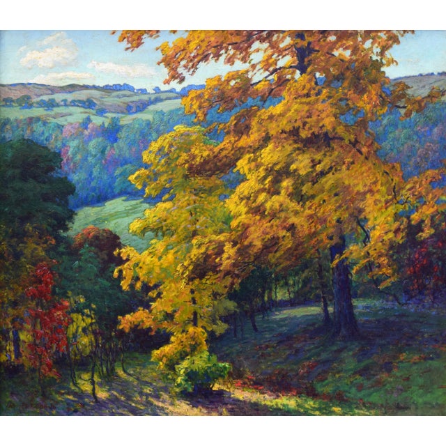 Exceptional, large scale fall landscape painting by well listed, New England artist Harriet Randall Lumis (1870-1953). Oil...