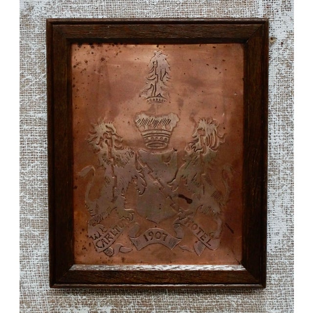 Antique The Carlton Hotel Wall Plaque in Copper, 1907 For Sale - Image 3 of 6