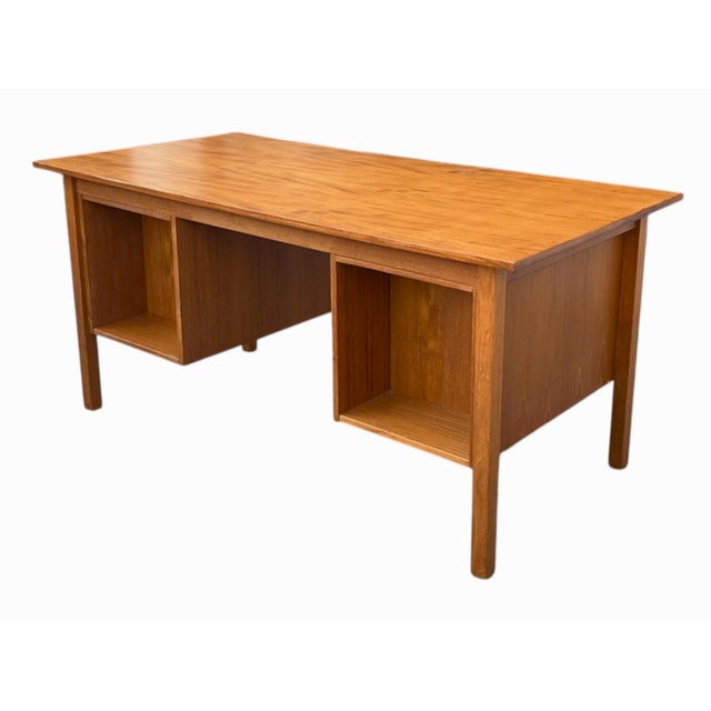 Mid Century Modern Danish Teak Desk W/ 5 Drawers Floating Top Office Desk For Sale - Image 9 of 10
