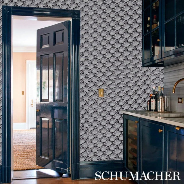 Art Nouveau Sample - Schumacher X Cristina Buckley Gotham Swing Wallpaper in Charcoal For Sale - Image 3 of 4