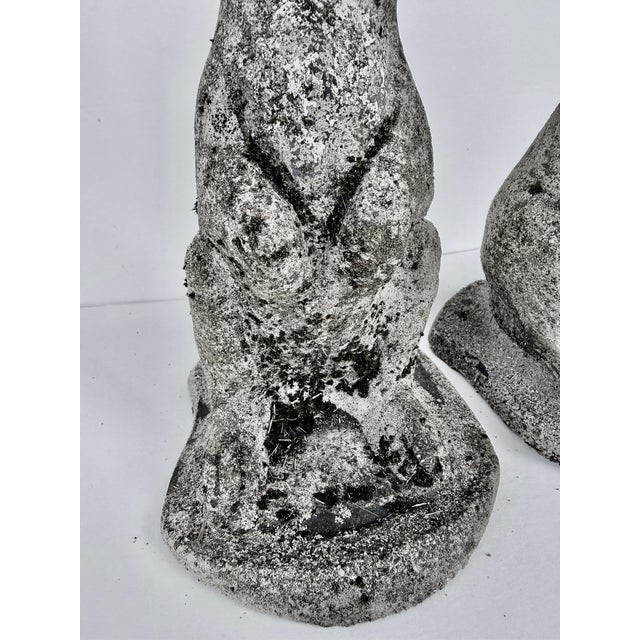 Composition Stone Garden Rabbit Sculptures With Weathered Patina, Pair For Sale - Image 12 of 14