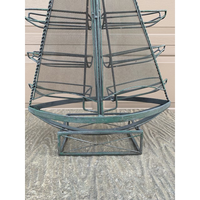 Vintage Nautical Wrought Iron Green Sail Boat Wine Rack For Sale In South Bend - Image 6 of 10