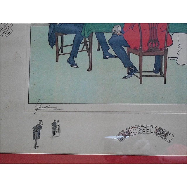 Antique 19th C. Framed Elephant Folio Size Pencil Signed Card Game Lithograph - "Bridge" For Sale - Image 4 of 7