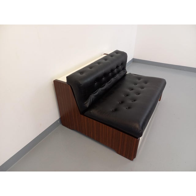 Vintage Italian Sofa Bed with Integrated Lighting in Skai, Fiberglass and Rosewood by Beka Tortuga, 1970s For Sale - Image 3 of 18