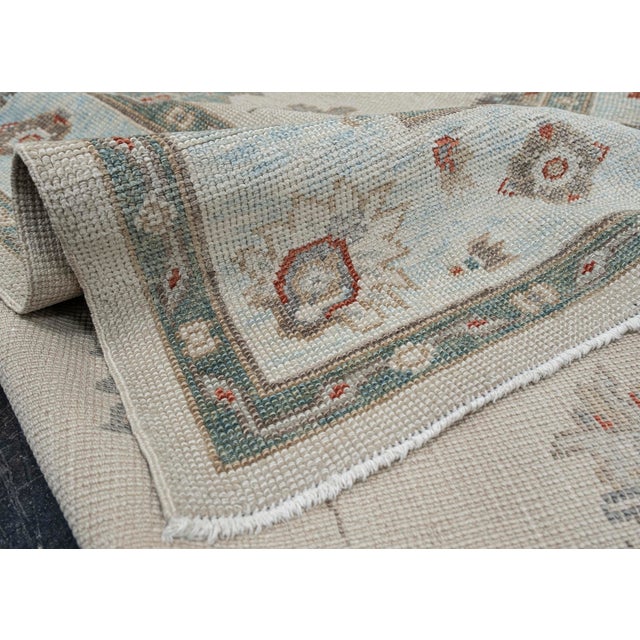 Textile Turkish Oushak Rug Beige, Green & Rust Handwoven Wool Rug 4'6" X 9'3" For Sale - Image 7 of 9