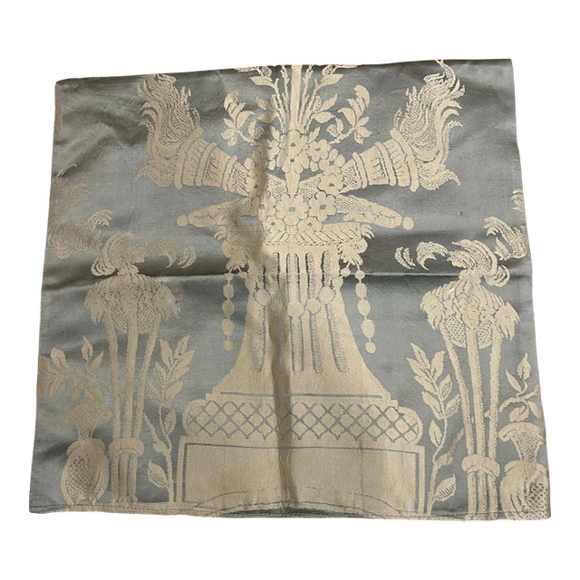 Vintage Double Sided Blue Silver Fabric Remnant For Sale