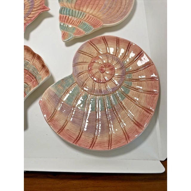 Fitz and Floyd Vintage Fitz and Floyd Omnibus Sea Shells Nautical Appetizer Serving Plates Set of 4 For Sale - Image 4 of 7