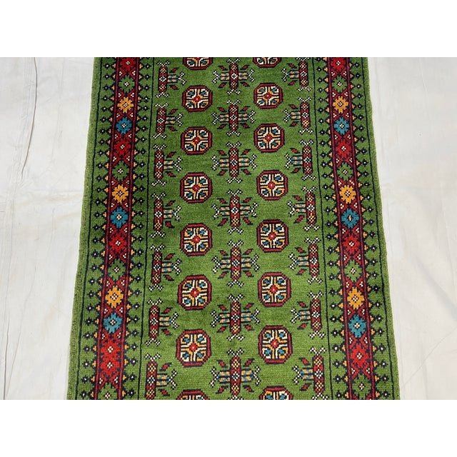 Green Extra-Long Green Turkmen-Style Geometric Runner Rug, 2'9" X 15'8" For Sale - Image 8 of 15