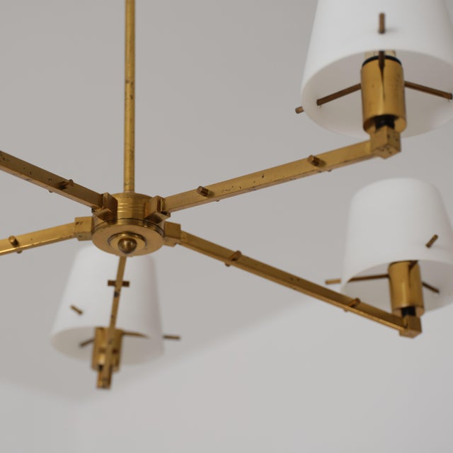Vintage Italian Brass and Opaline Glass Chandelier, 1950s For Sale - Image 11 of 13
