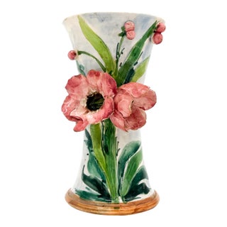 Vintage Italian Hand-Sculpted Floral Vase | Hand Painted Ceramic | Cottagecore, French Garden, Italian Pottery For Sale