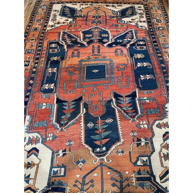 Antique Persian Serapi KING of KINGS DIAMOND Textile in Terracotta Rug 9.8 x 16 For Sale - Image 10 of 18