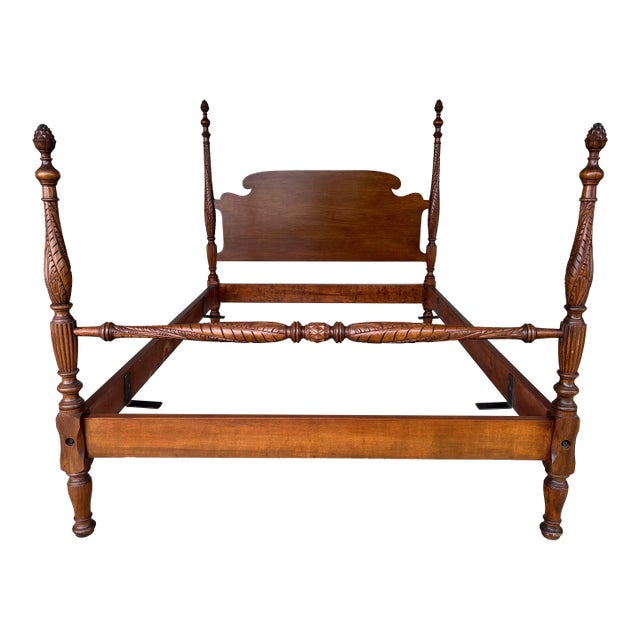 Antique Mahogany Hand Carved Pineapple Poster Double Bed Frame For Sale