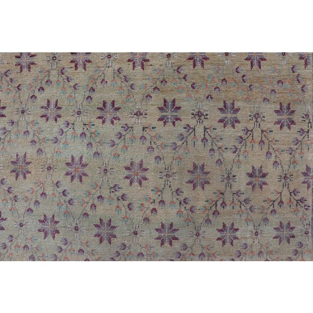 Vintage Turkish Oushak Konya-Tulu With Floral Blossoms and Latticework Design For Sale - Image 9 of 11
