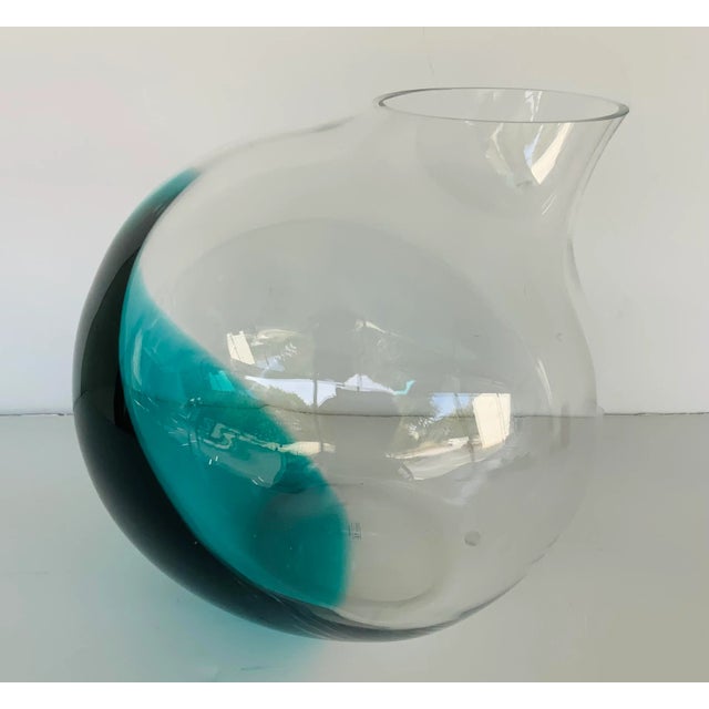 2020s Theodore Alexander Modern Teal and Clear Art Glass. Vase For Sale - Image 5 of 5