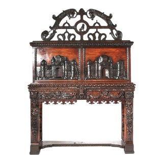 Highly Hand Carved 19th Century Mahogany Sideboard Cabinet For Sale