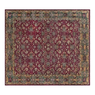 Antique Indian Agra Burgundy Background Rug For Sale