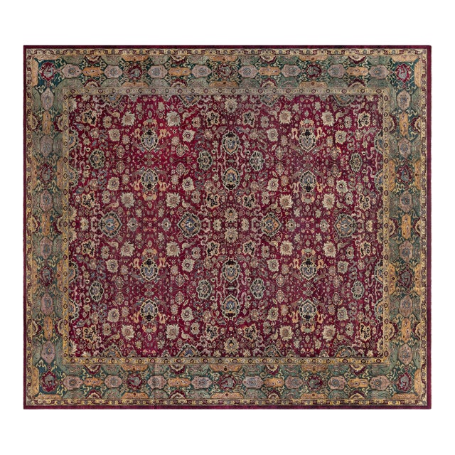 Antique Indian Agra Burgundy Background Rug For Sale
