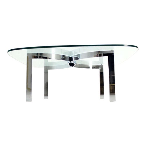 Mid Century Modern Curved Bent Chrome Base Glass Top Coffee Table