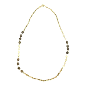 Vintage 1980's Chanel Gold Knot and Nacre Faux Pearl Link Necklace