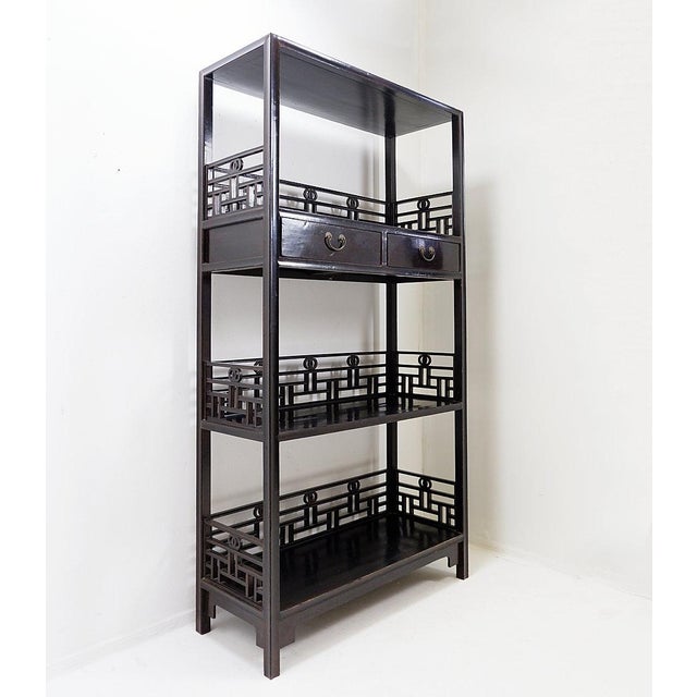 Vintage 20th Century Chinese Four-Tier Lacquered Wood Bookcase For Sale - Image 4 of 16